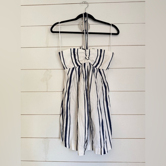 Emporio Armani Babydoll Striped Strappy Summer Dress White Navy - Picture 1 of 11